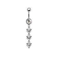 316L Surgical Steel Dainty Triple Heart CZ Dangle Belly Ring