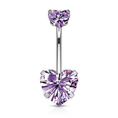 316L Surgical Steel Double Heart Tanzanite CZ Gem Belly Button Ring