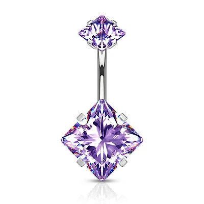 316L Surgical Steel Double Square Tanzanite CZ Gem Belly Button Ring