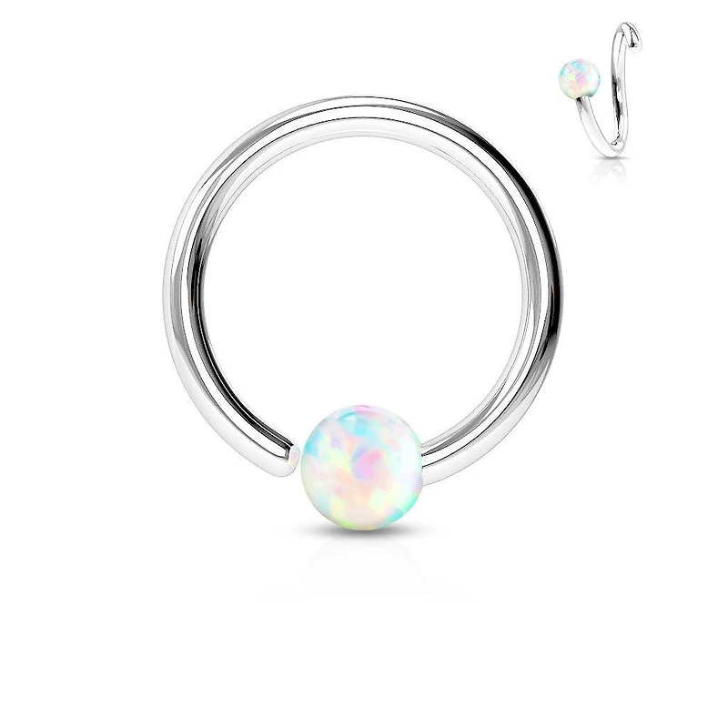 316L Surgical Steel Easy Bend Fixed White Opal Nose Hoop Ring