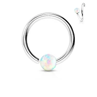 316L Surgical Steel Easy Bend Fixed White Opal Nose Hoop Ring