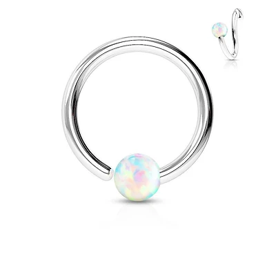 316L Surgical Steel Easy Bend Fixed White Opal Nose Hoop Ring