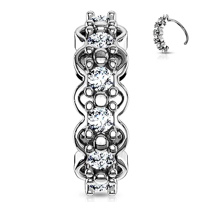 316L Surgical Steel Easy Bend Multi Use Filigree White CZ Hoop
