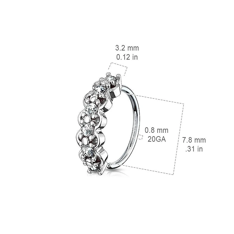 316L Surgical Steel Easy Bend Multi Use Filigree White CZ Hoop
