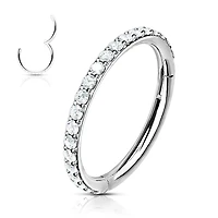 316L Surgical Steel Easy Hinged White CZ Pave Clicker Hoop