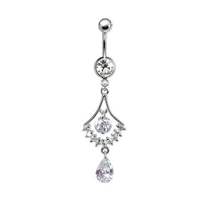 316L Surgical Steel Elegant Diamond Chandelier with Teardrop Dangle Belly Ring