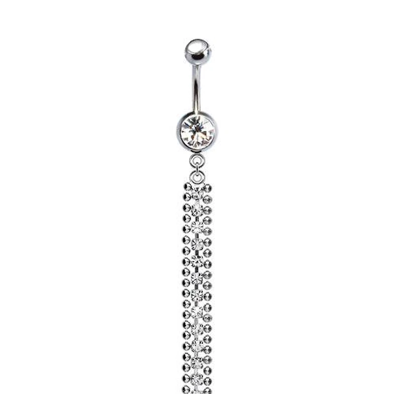 316L Surgical Steel Elegant Triple CZ Tassel Dangle Belly Ring
