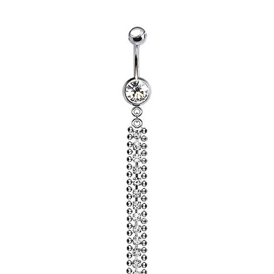 316L Surgical Steel Elegant Triple CZ Tassel Dangle Belly Ring