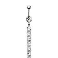 316L Surgical Steel Elegant Triple CZ Tassel Dangle Belly Ring