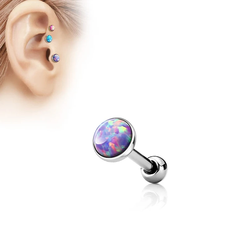 316L Surgical Steel Flat Purple Opal Top Ear Cartilage Tragus Barbell