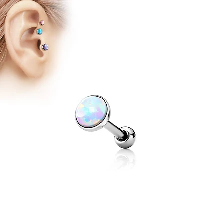 316L Surgical Steel Flat White Opal Top Ear Cartilage Tragus Barbell