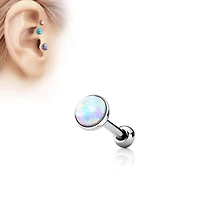 316L Surgical Steel Flat White Opal Top Ear Cartilage Tragus Barbell