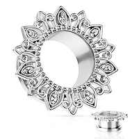 316L Surgical Steel Floral Tribal White CZ Ear Tunnels