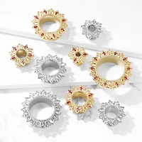 316L Surgical Steel Floral Tribal White CZ Ear Tunnels