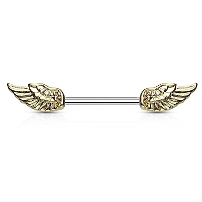 316L Surgical Steel Gold IP Angel Wing Nipple Ring Barbell