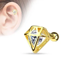 316L Surgical Steel Gold Plated Gem Diamond Shape Cartilage Ring