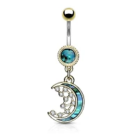 316L Surgical Steel Gold Plated Mother of Pearl Crescent Moon Belly Ring