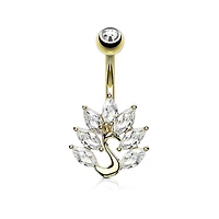 316L Surgical Steel Gold Plated White CZ Peacock Belly Ring