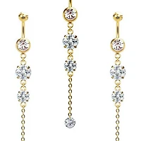 316L Surgical Steel Gold PVD 3 Descending Gem Dangle Belly Ring