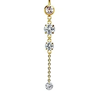 316L Surgical Steel Gold PVD 3 Descending Gem Dangle Belly Ring