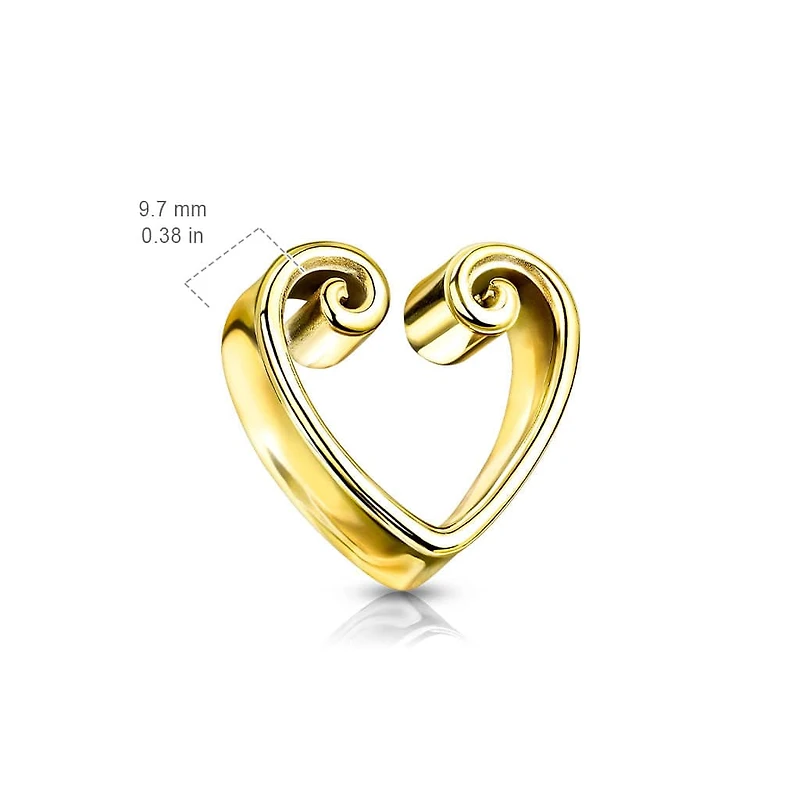 316L Surgical Steel Gold PVD Heart Shaped Double Flared Tunnels
