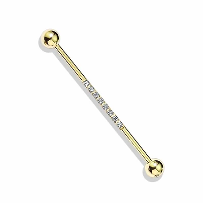 316L Surgical Steel Gold PVD Industrial Straight Barbell With Dainty White CZ Gems