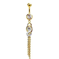 316L Surgical Steel Gold PVD Intertwined Double Hanging Gem Dangle Belly Ring