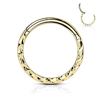 316L Surgical Steel Gold PVD Ridged Braided Design Hinged Hoop Septum Clicker Ring