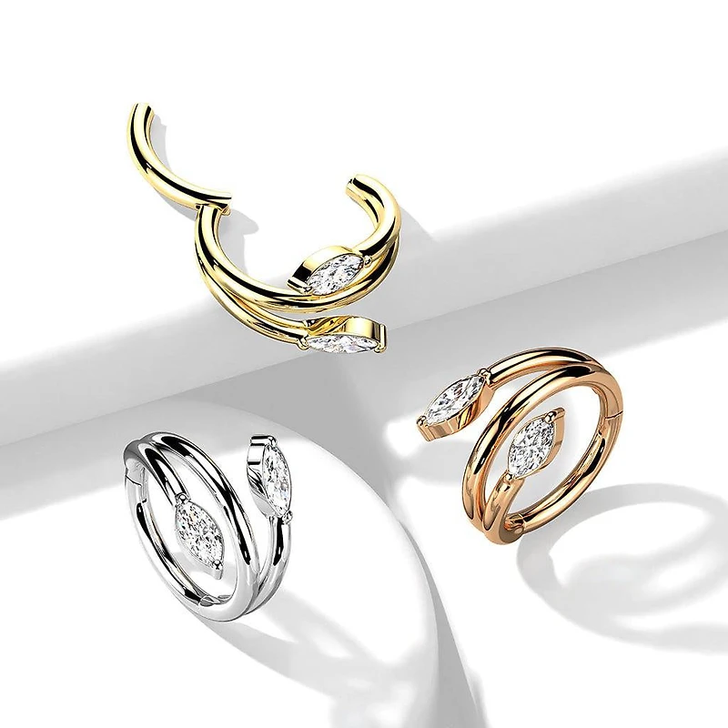 316L Surgical Steel Gold PVD Spiral Vine Hinged Hoop Clicker