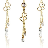 316L Surgical Steel Gold PVD Triple Heart Diamond CZ Dangle Belly Ring