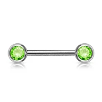 316L Surgical Steel Green CZ Ball Gem Nipple Ring Barbell