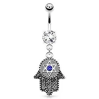 316L Surgical Steel Hamsa Star of David Dangling Belly Button Navel Ring