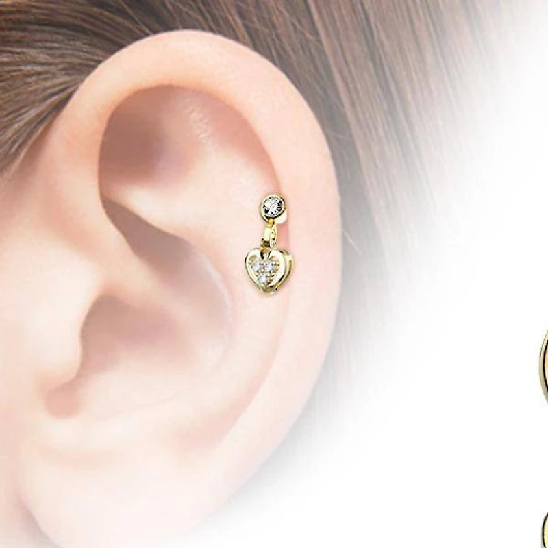 316L Surgical Steel Heart CZ Dangle Cartilage Ring