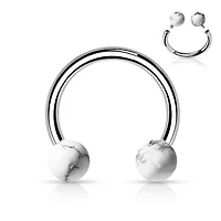 316L Surgical Steel Horseshoe With Internally Threaded White Howlite Ball Ends
