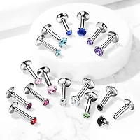 316L Surgical Steel Internally Threaded Aqua Circle Prong CZ Flat Back Labret Stud