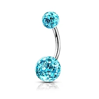 316L Surgical Steel Internally Threaded Aqua Shamballa Coated CZ Belly Ring