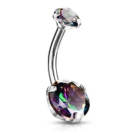 316L Surgical Steel Internally Threaded Belly Ring Vitrail Medium CZ Gems