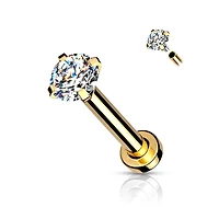 316L Surgical Steel Internally Threaded Gold PVD Flat Back Labret White CZ Gem