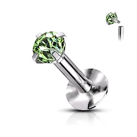 316L Surgical Steel Internally Threaded Circle Prong CZ Flat Back Labret Stud