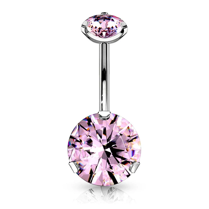 316L Surgical Steel Internally Threaded Pink CZ Belly Ring