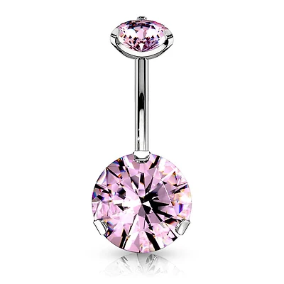 316L Surgical Steel Internally Threaded Pink CZ Belly Ring
