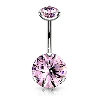 316L Surgical Steel Internally Threaded Pink CZ Belly Ring