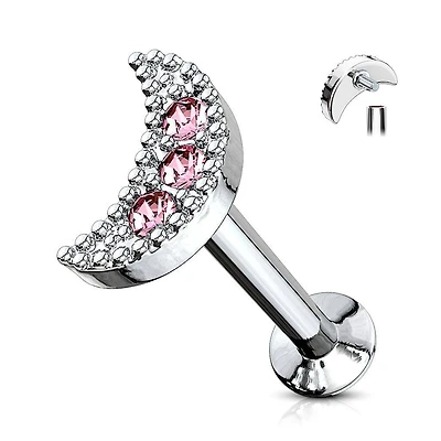 316L Surgical Steel Internally Threaded CZ Moon Crescent Labret