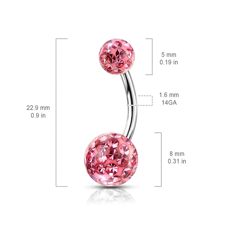 316L Surgical Steel Internally Threaded Pink Shamballa Coated CZ Belly Ring