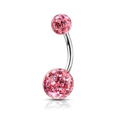 316L Surgical Steel Internally Threaded Pink Shamballa Coated CZ Belly Ring