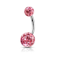 316L Surgical Steel Internally Threaded Pink Shamballa Coated CZ Belly Ring