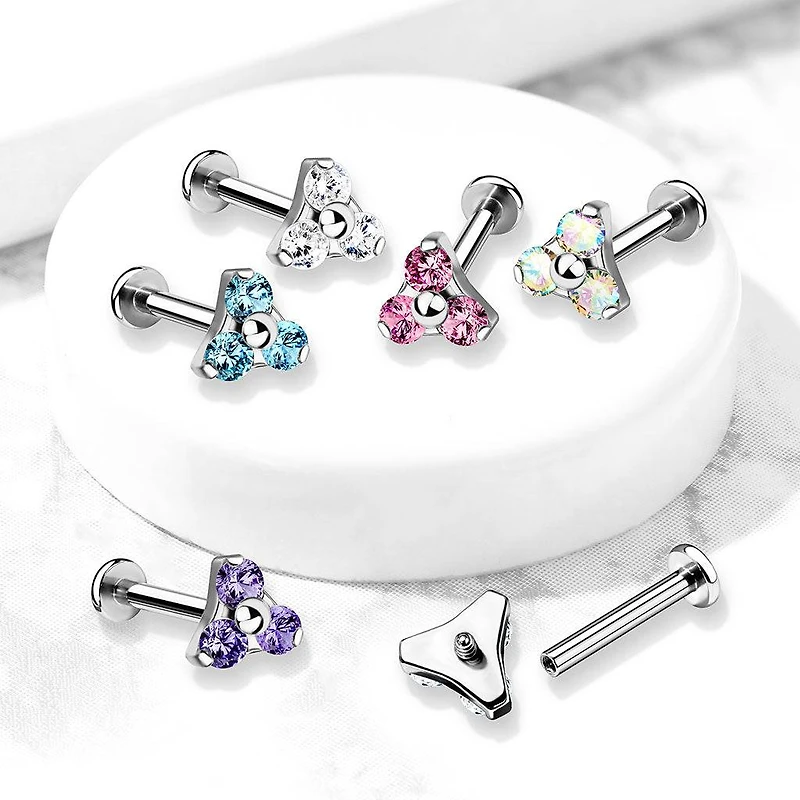 316L Surgical Steel Internally Threaded Triangle CZ Labret