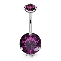 316L Surgical Steel Internally Threaded Purple CZ Belly Ring