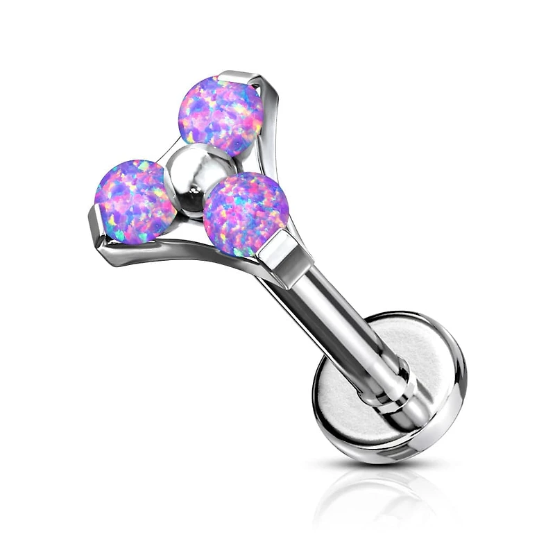316L Surgical Steel Internally Threaded Opal Triangle CZ Labret