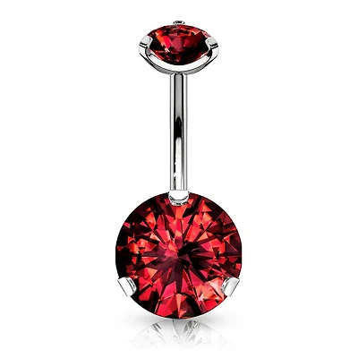 316L Surgical Steel Internally Threaded Red CZ Belly Ring
